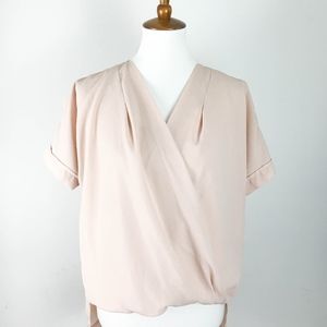 Joan Vass Blouse Medium Faux Wrap Pleated Blush